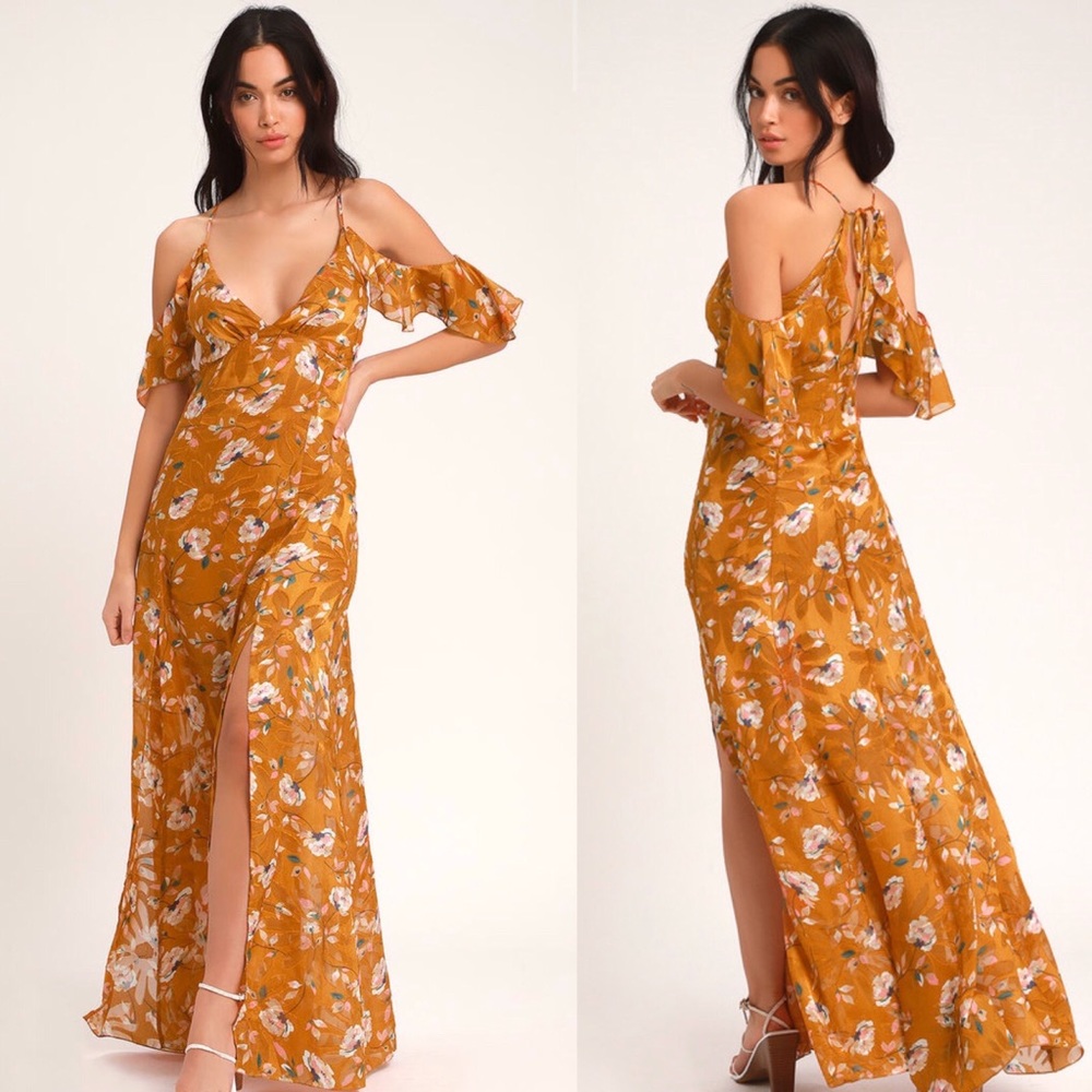 Lulus abundant happiness Rust orange floral maxi S